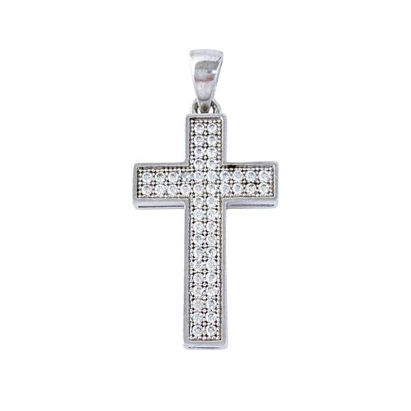 Cubic Zirconia Cross Pendant | Vintage Sterling Silver 925 - Picture 2 of 7